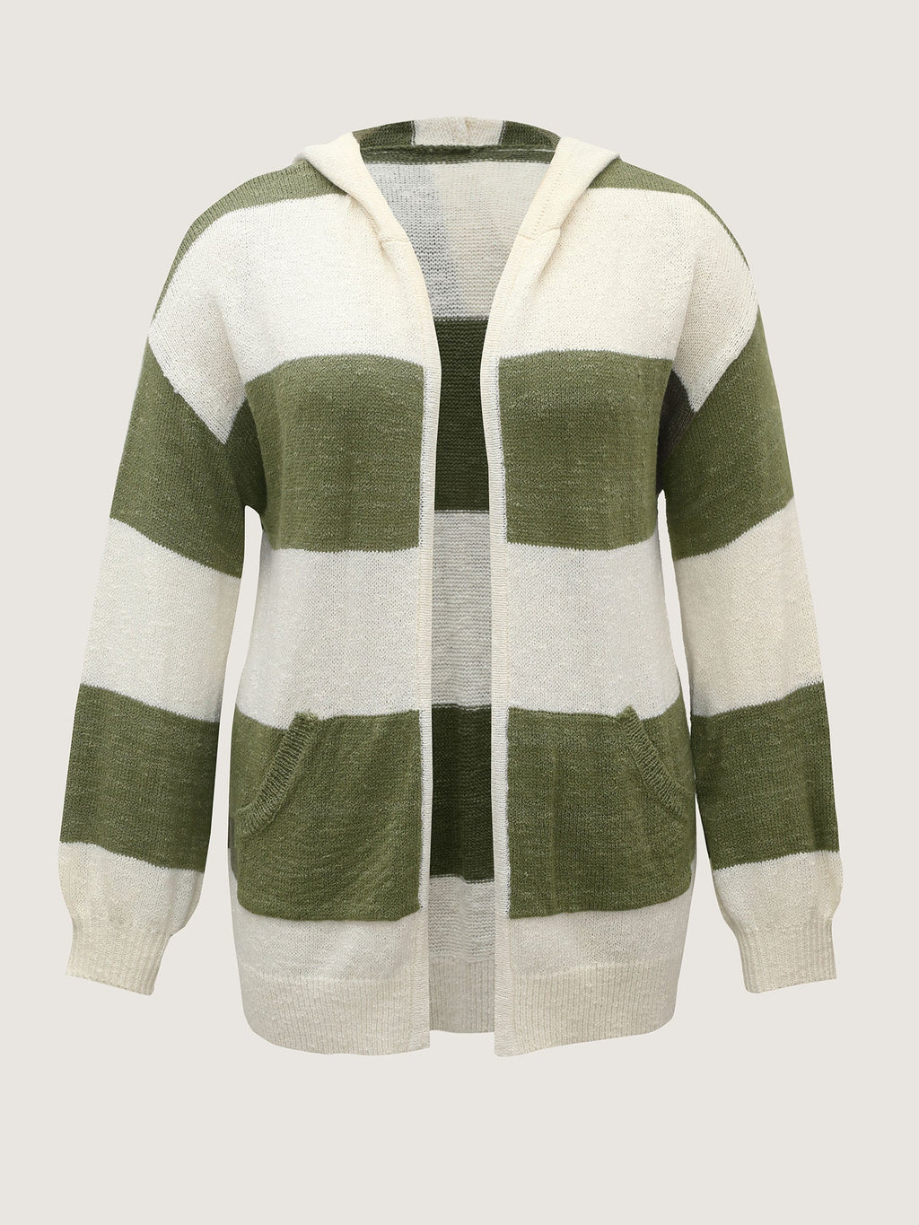 Textured Color Stripes Hooded Knit Cardigan