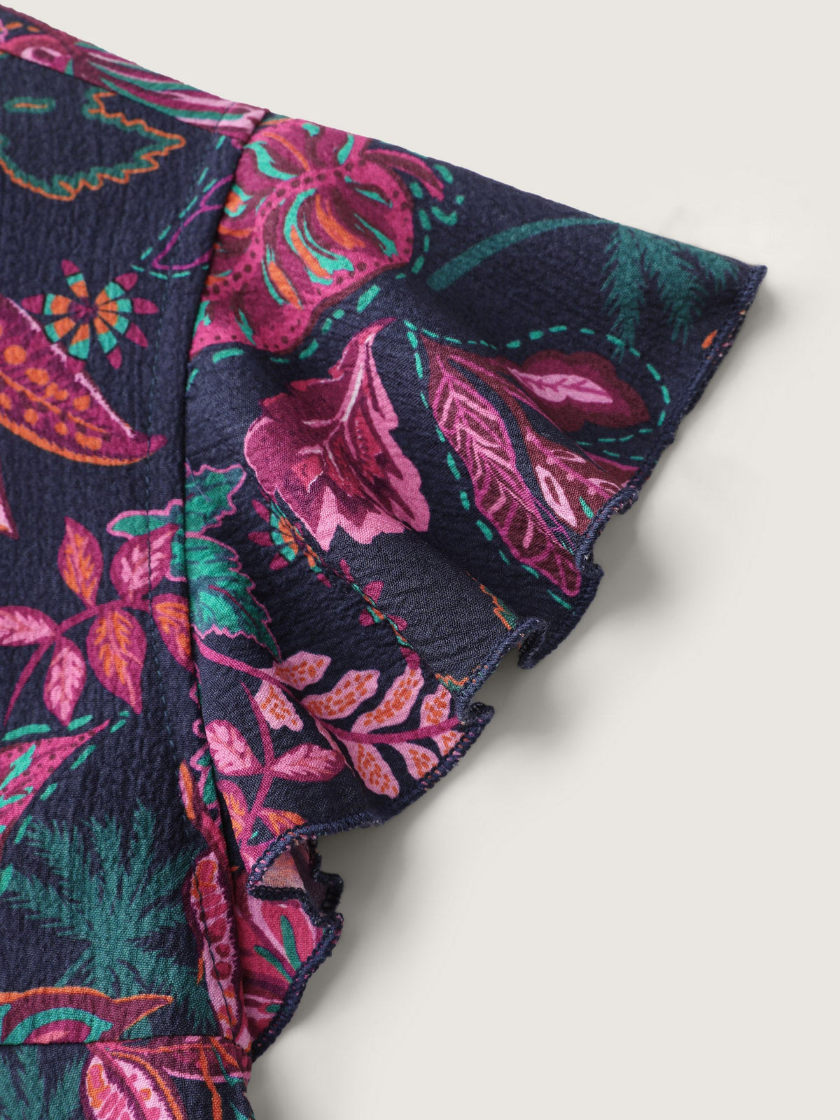 Bright Floral Texture Open-Back Blouse