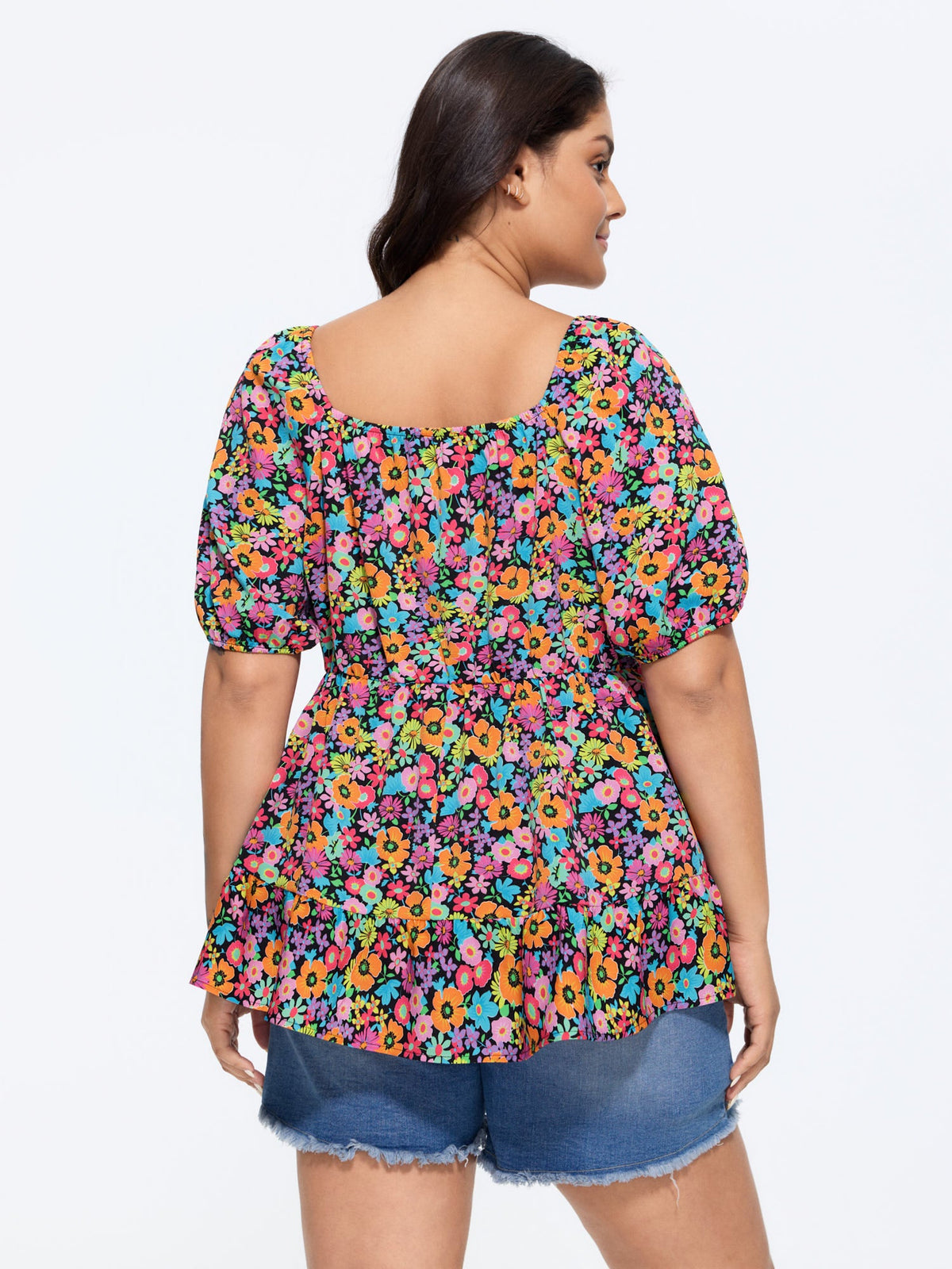 Floral Square Neck Fit and Flare Blouse