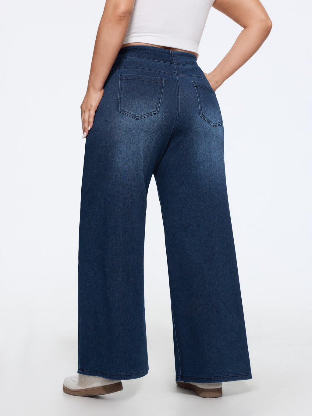 Stretchy Pull-On Wide-Leg Knit Jeans
