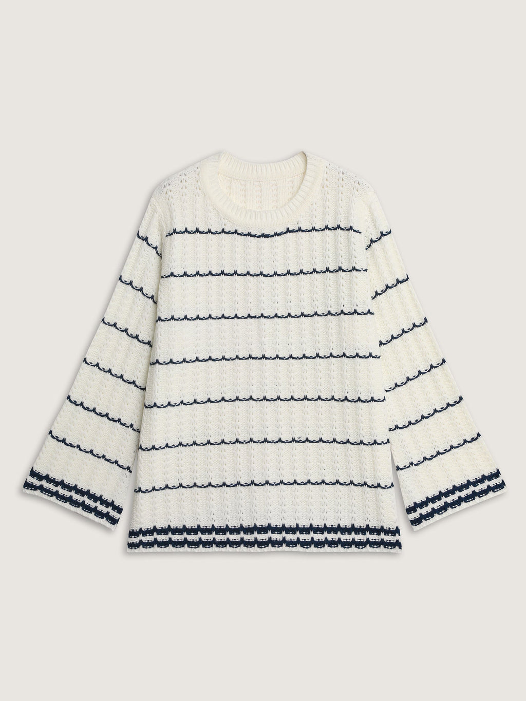 Textured Color Stripe Flared Sleeve Pullover