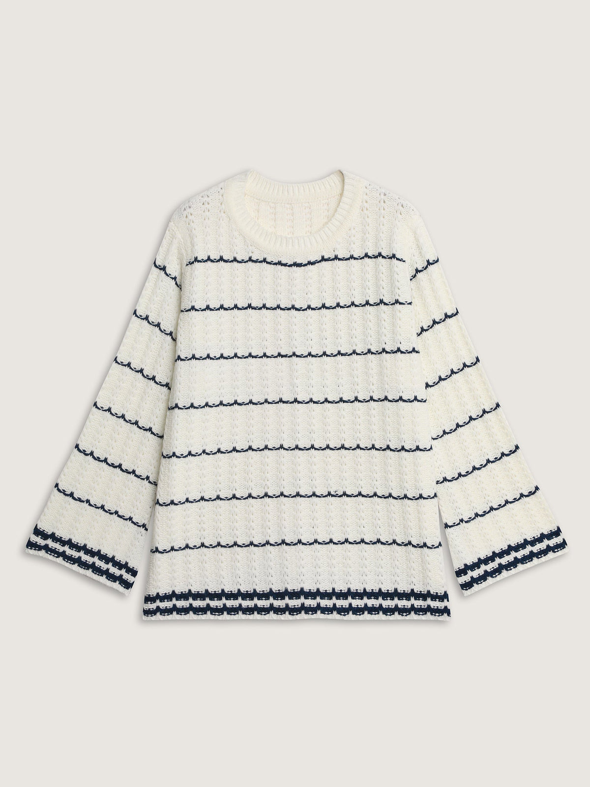 Textured Color Stripe Flared Sleeve Pullover