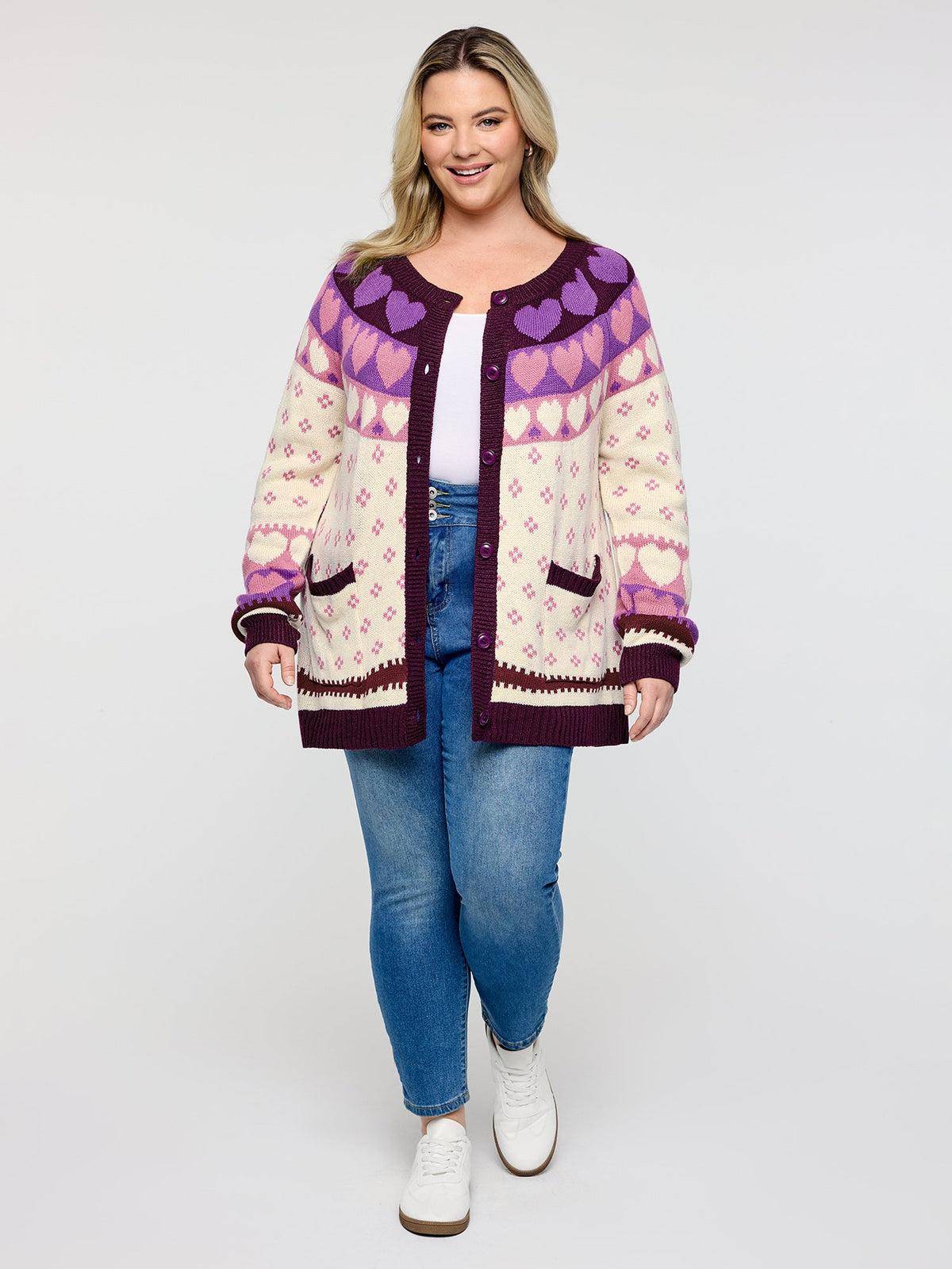 Winter Hearts Jacquard Button Knit Cardigan