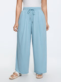 Plain Drawstring Waist Wide Leg Pants