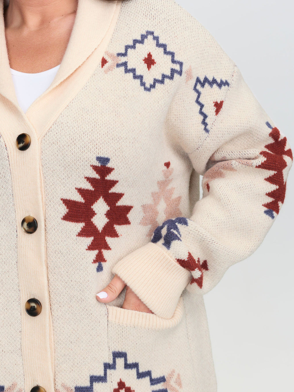 Boho Jacquard Print Pocket Knit Cardigan