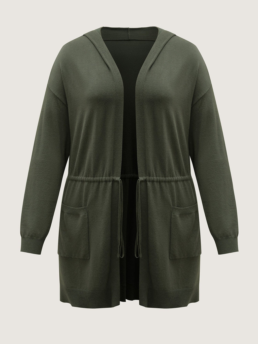 Hooded Drawstring Waist Pockets Knit Cardigan