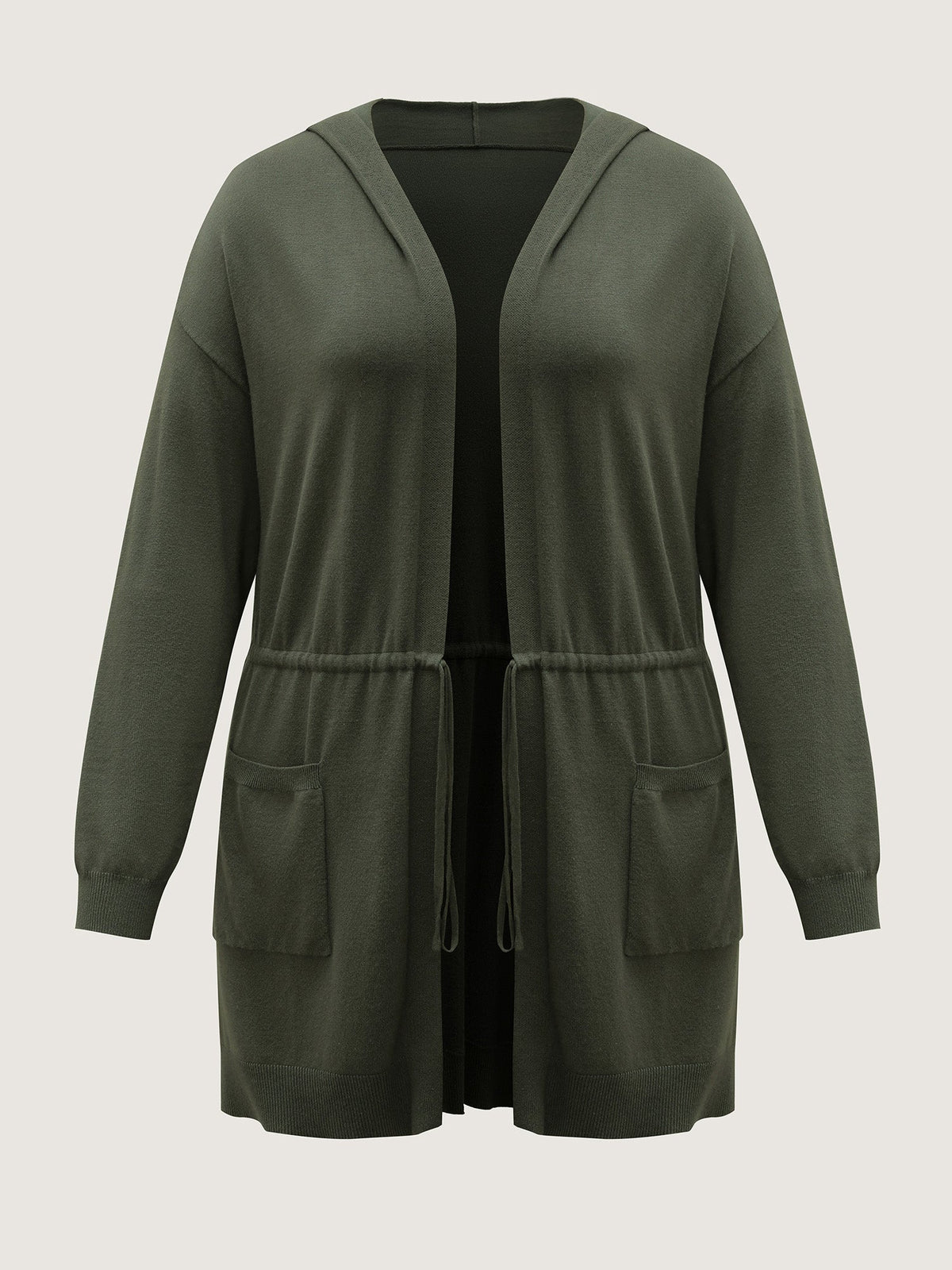 Hooded Drawstring Waist Pockets Knit Cardigan