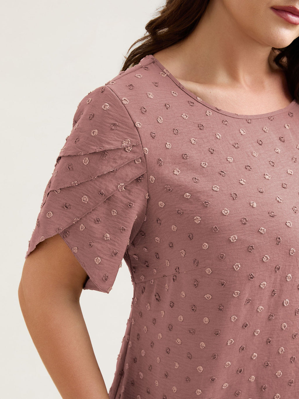 Textured Color Contrast Petal Sleeve Blouse