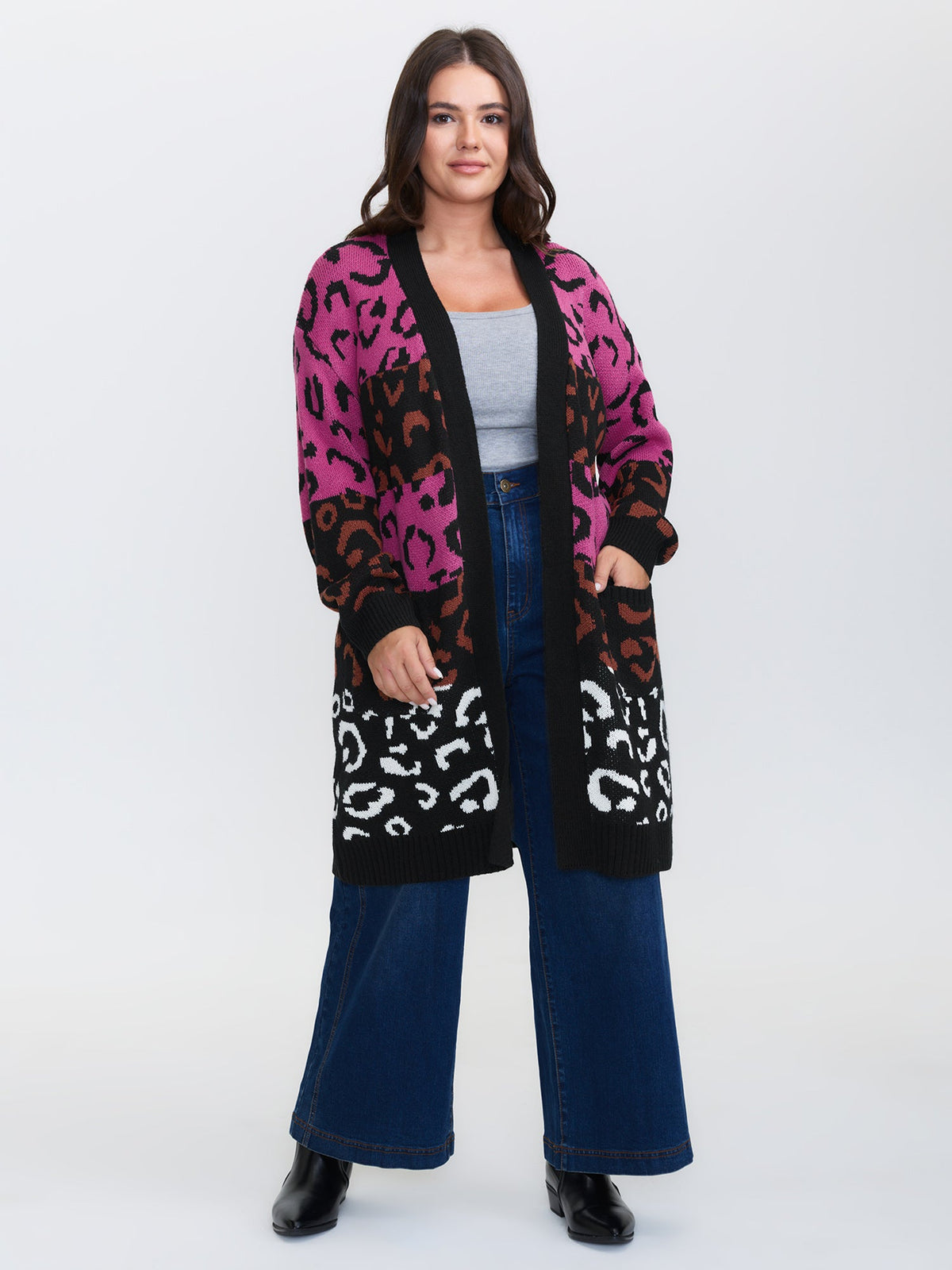 Sweet Leopard Print Jacquard Knit Cardigan