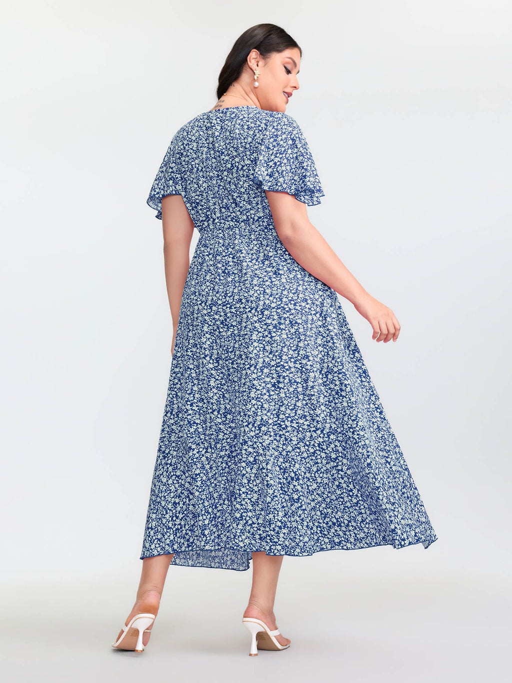 Ditsy Floral Print Flared Sleeve Maxi Dress