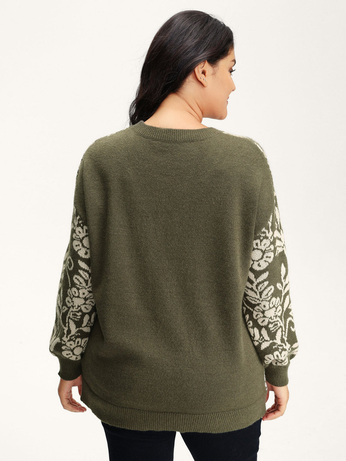 Retro Floral Jacquard Lantern Sleeve Cardigan