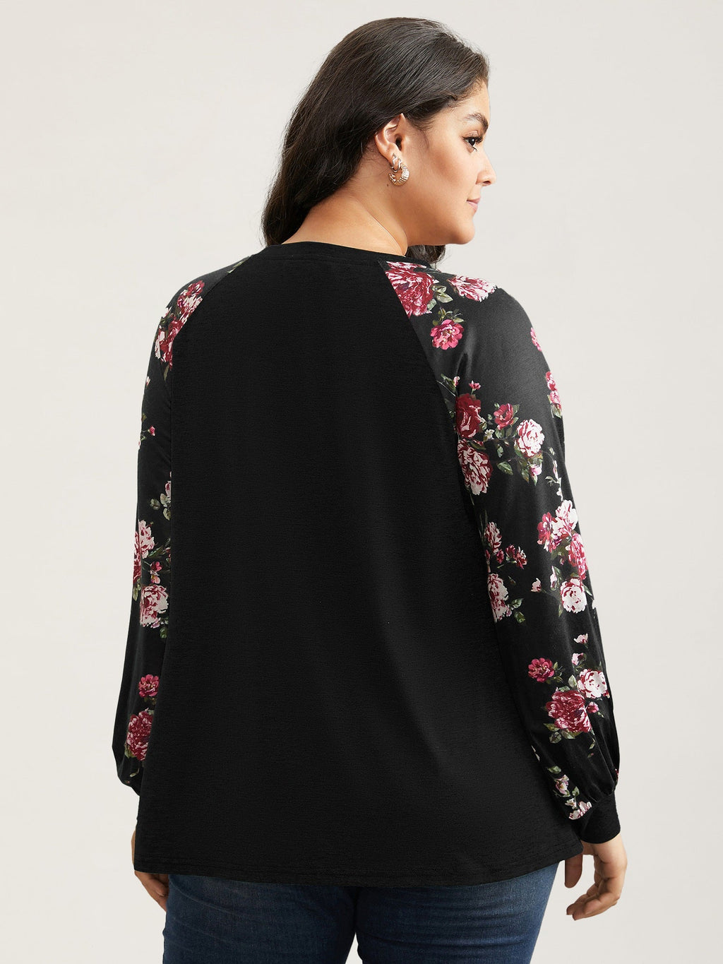 Floral Patchwork Crew Neck Raglan Sleeve T-shirt