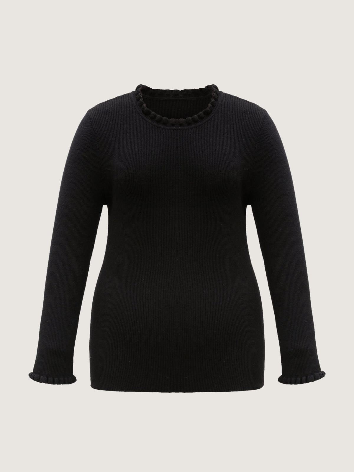 Supersoft Ruffled Neck Fitted Solid Pullover