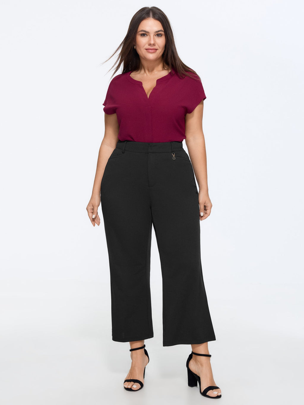 High Waist Pocket Flare Cropped Pants