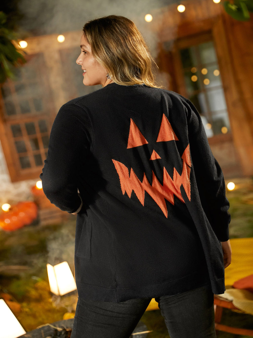 Supersoft Essentials Jack-o-Lantern Jacquard Back Printed Cardigan