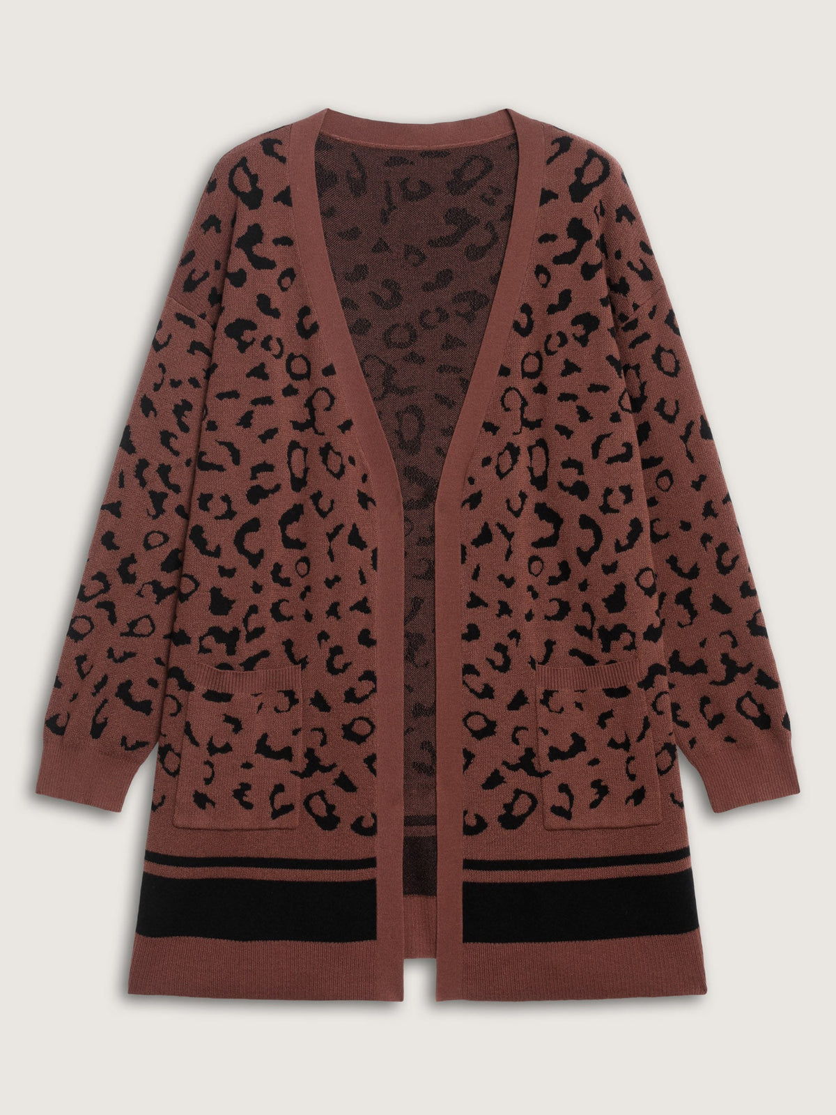 Leopard Print Patch Pockets Front-Open Cardigan