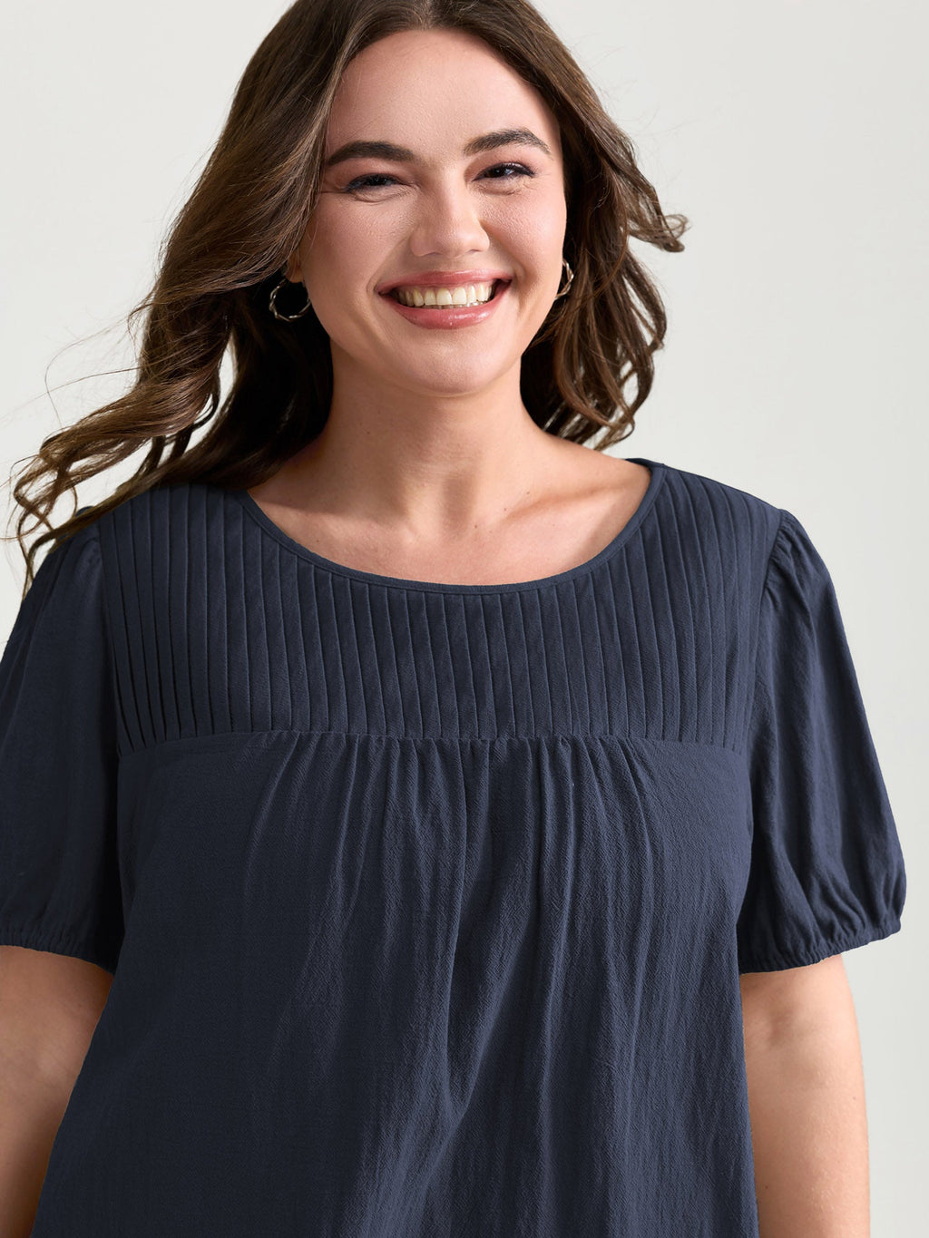Pure Cotton Pleated Puffy Sleeve Blouse