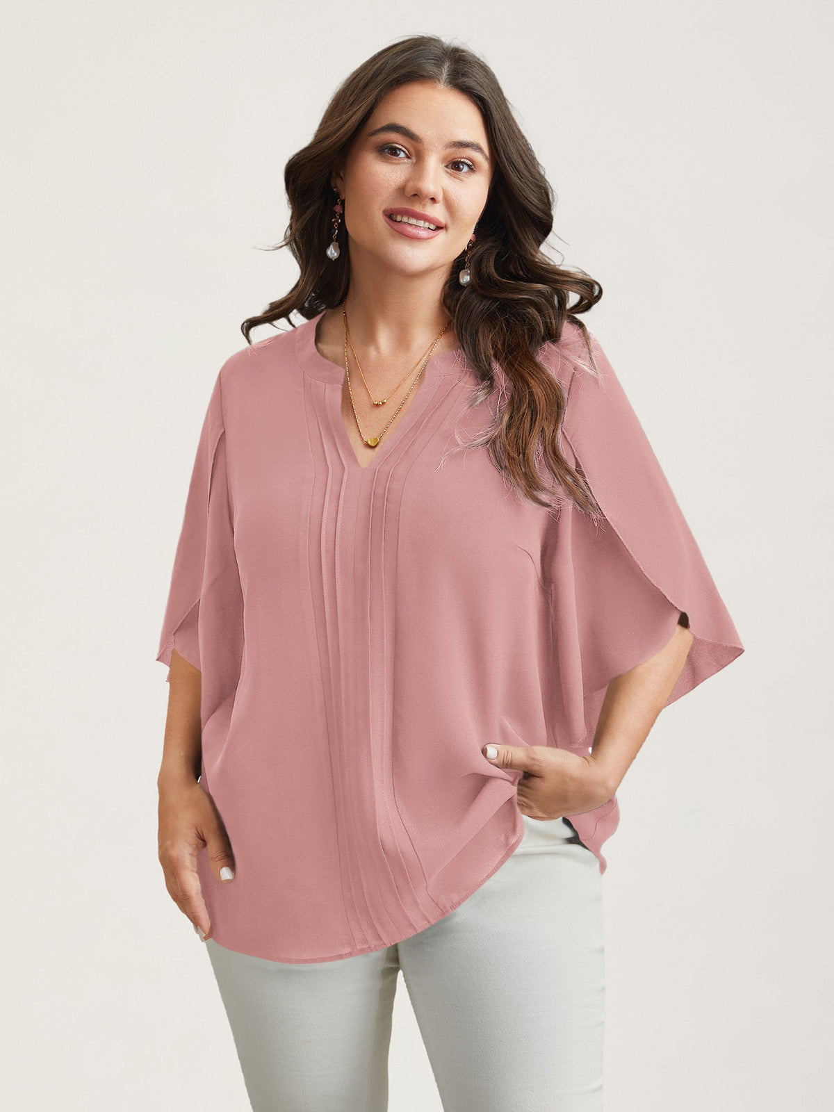 Petal Sleeve Toothpick Pleats Shirt