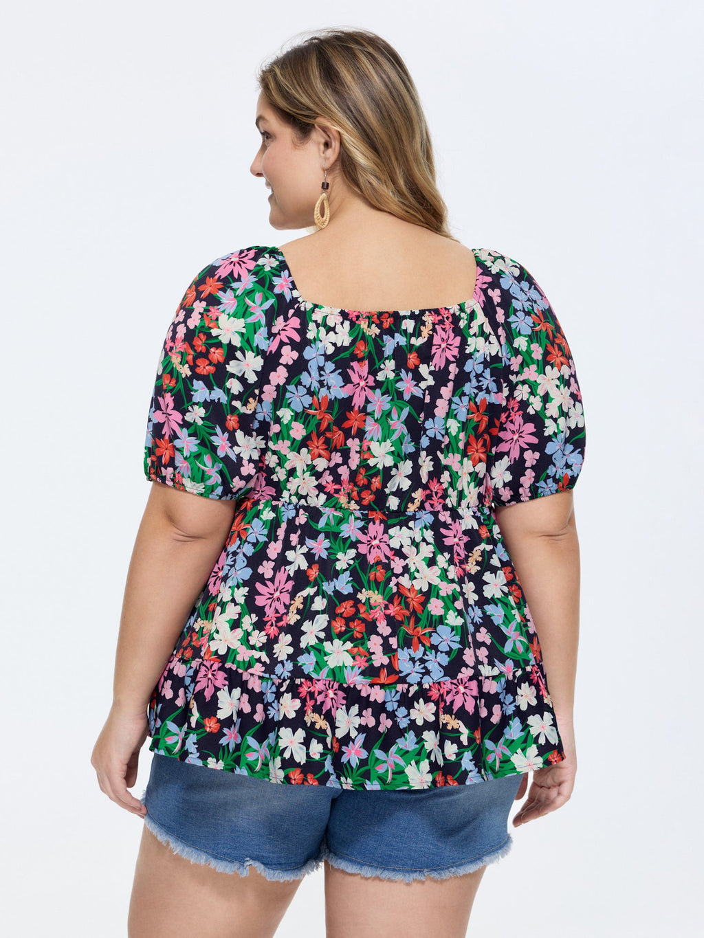 Floral Square Neck Fit and Flare Blouse