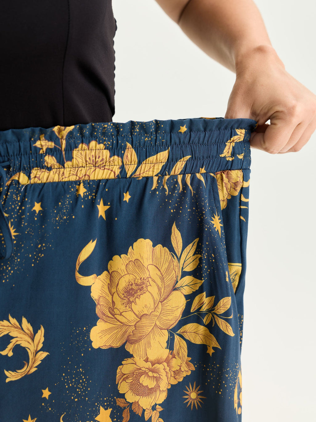 Star Moon Print Wide Waistband Pants