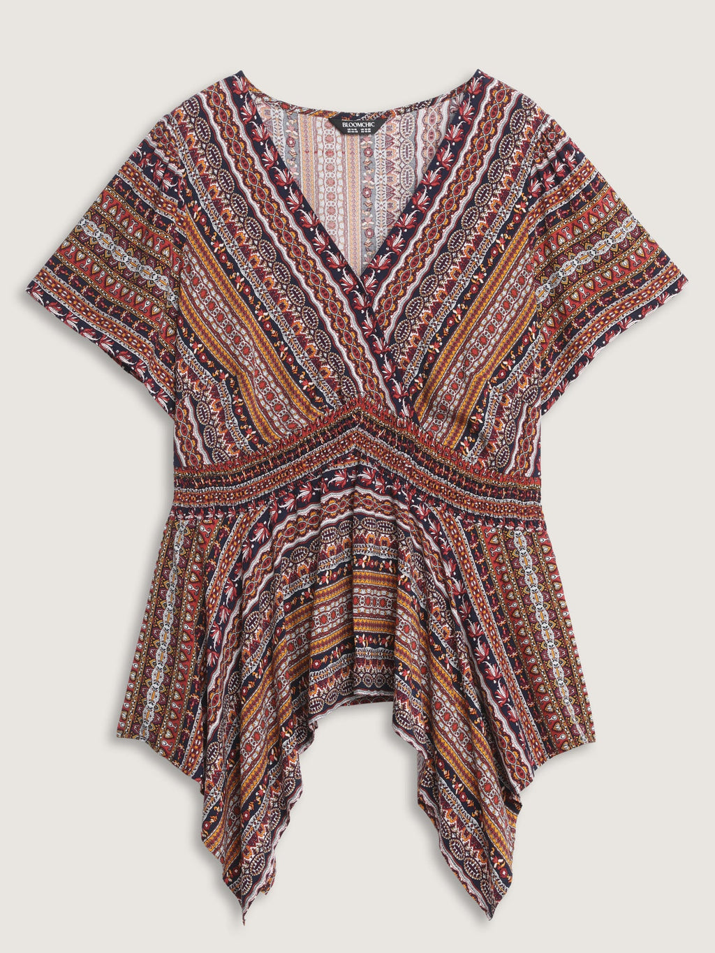 Boho Striped Print Handkerchief Hem Blouse