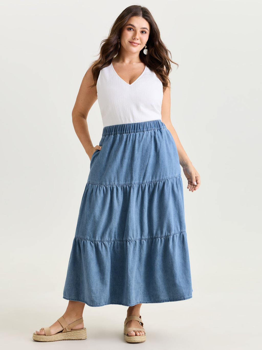 Supersoft Tiered Maxi Denim Skirt