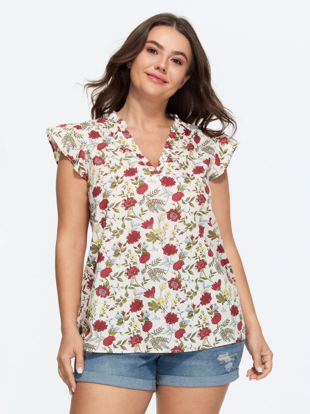 Pure Cotton Floral Print Notched Collar Blouse