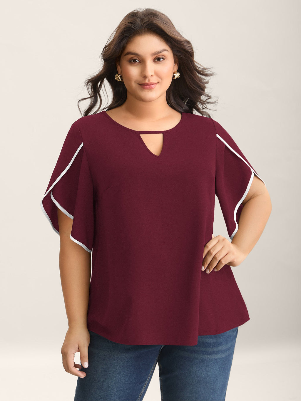 Color Contrast Petal Sleeve Shirt
