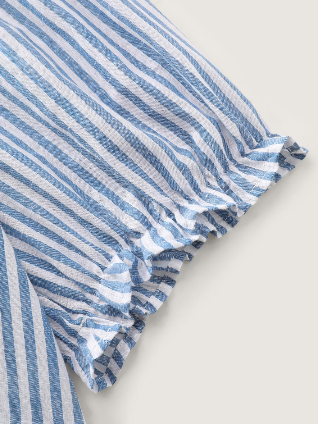 Cotton Striped Shirred Bust-Friendly Neckline Blouse