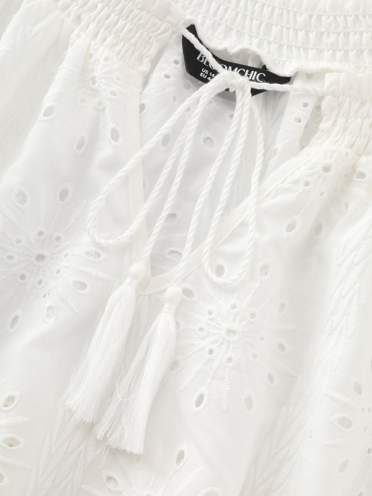 Eyelet Textured Shirred Hem Blouse
