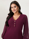 Chiffon Sheer Sleeve Heart Shaped Button Pullover
