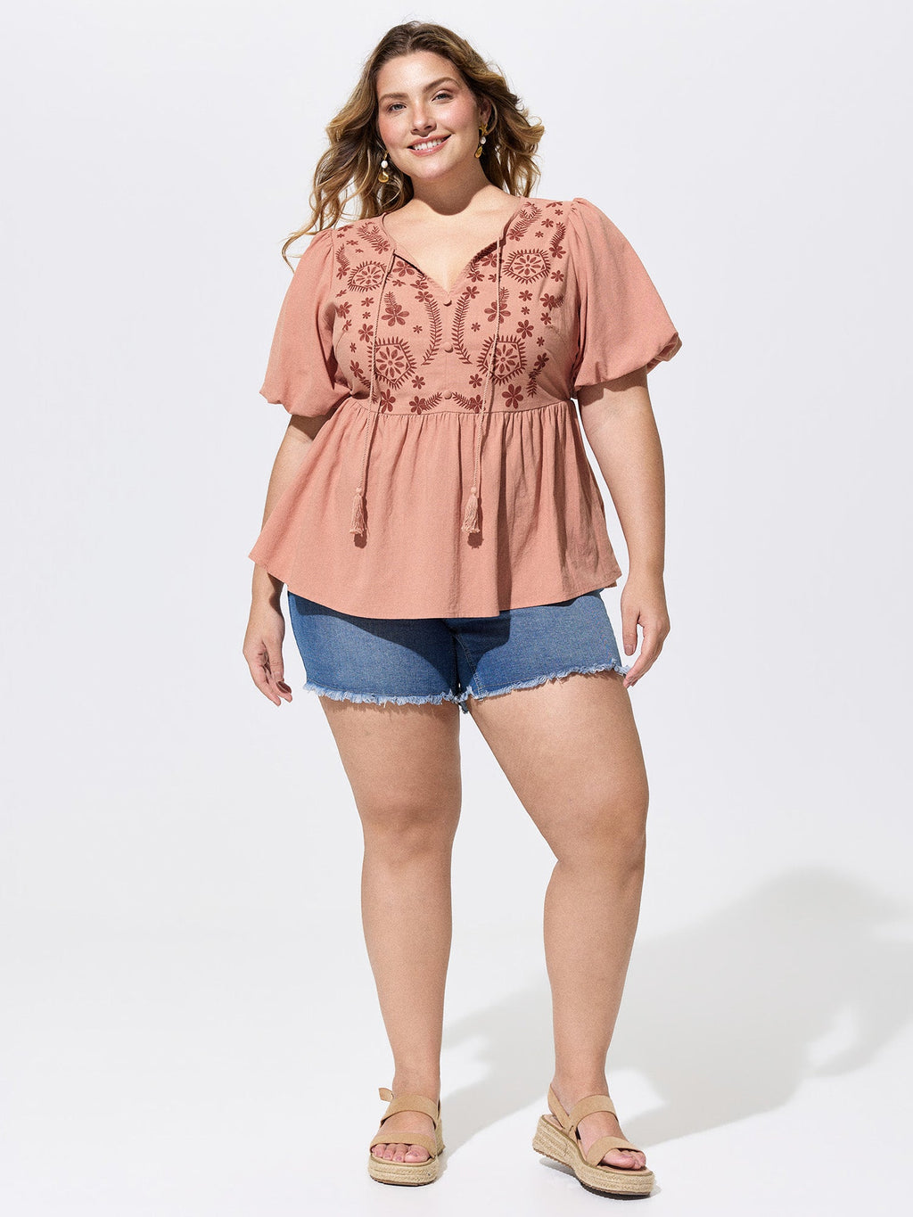 Lace Trim Tassel Drawstring Blouse