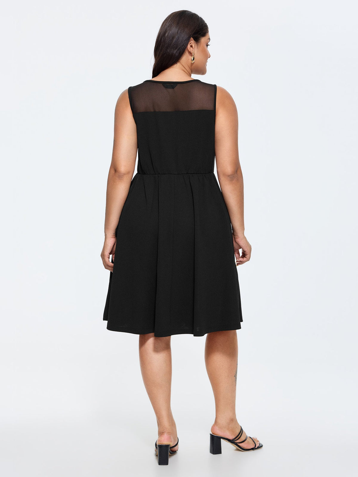 Stretchy Sheer Mesh Embroidered Neckline Midi Dress