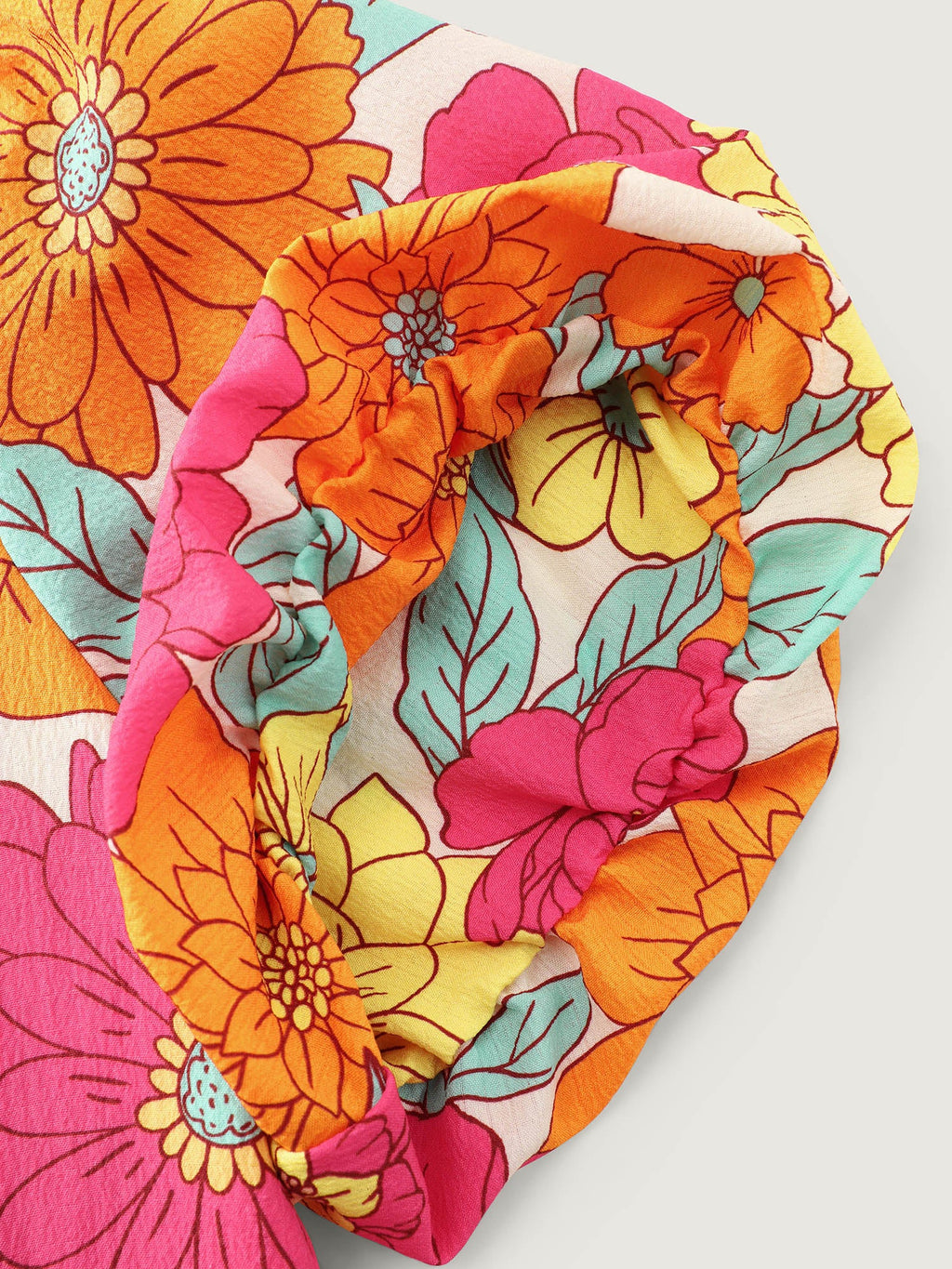 Bright Floral Print Shirred Midi Dress