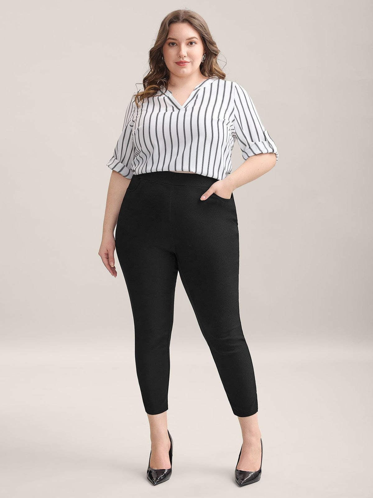 Stretch Split Hem Pockets Skinny Pants