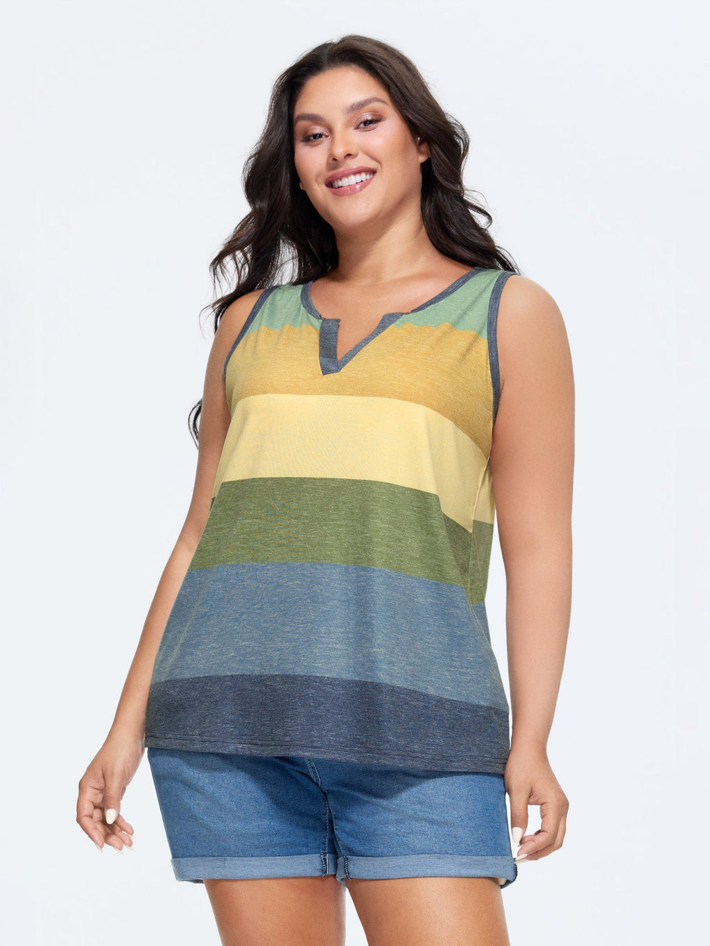Multi-Color Stripes Off-Sleeves Vest