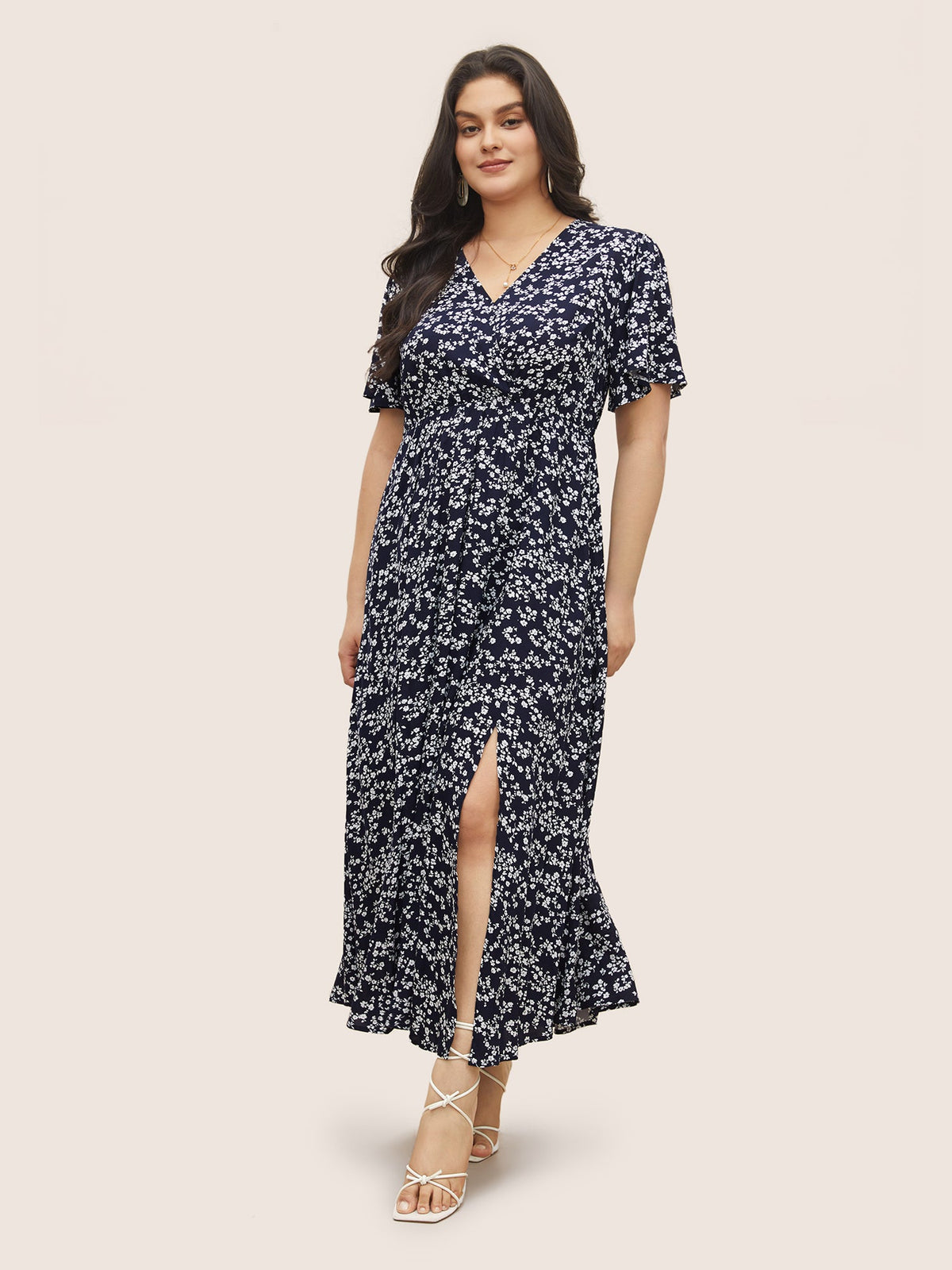 Bloom Dress - Flutter Sleeve Ditsy Floral Pocket Split Maxi Dress