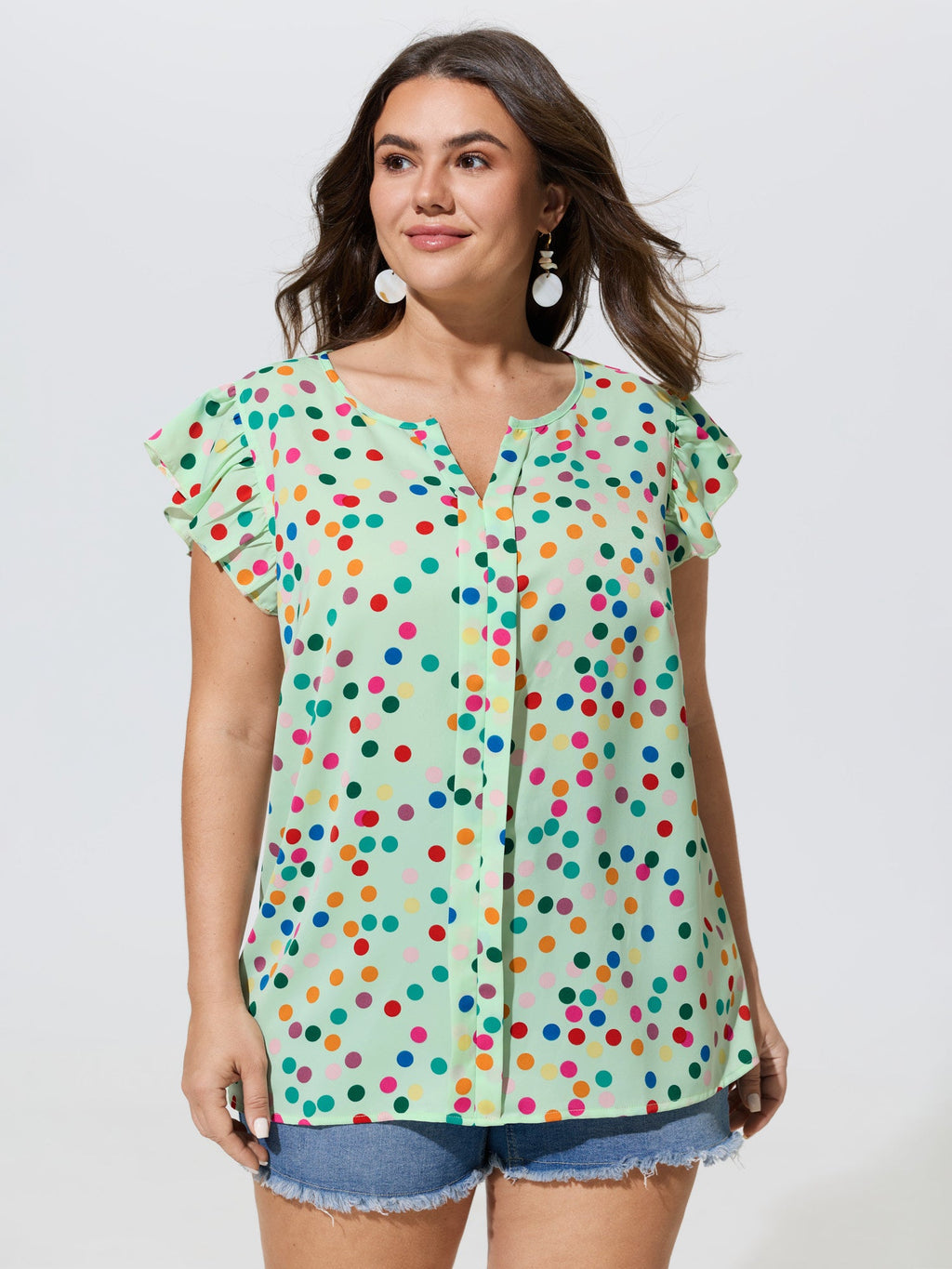 Polka Dot Flutter Sleeve Blouse