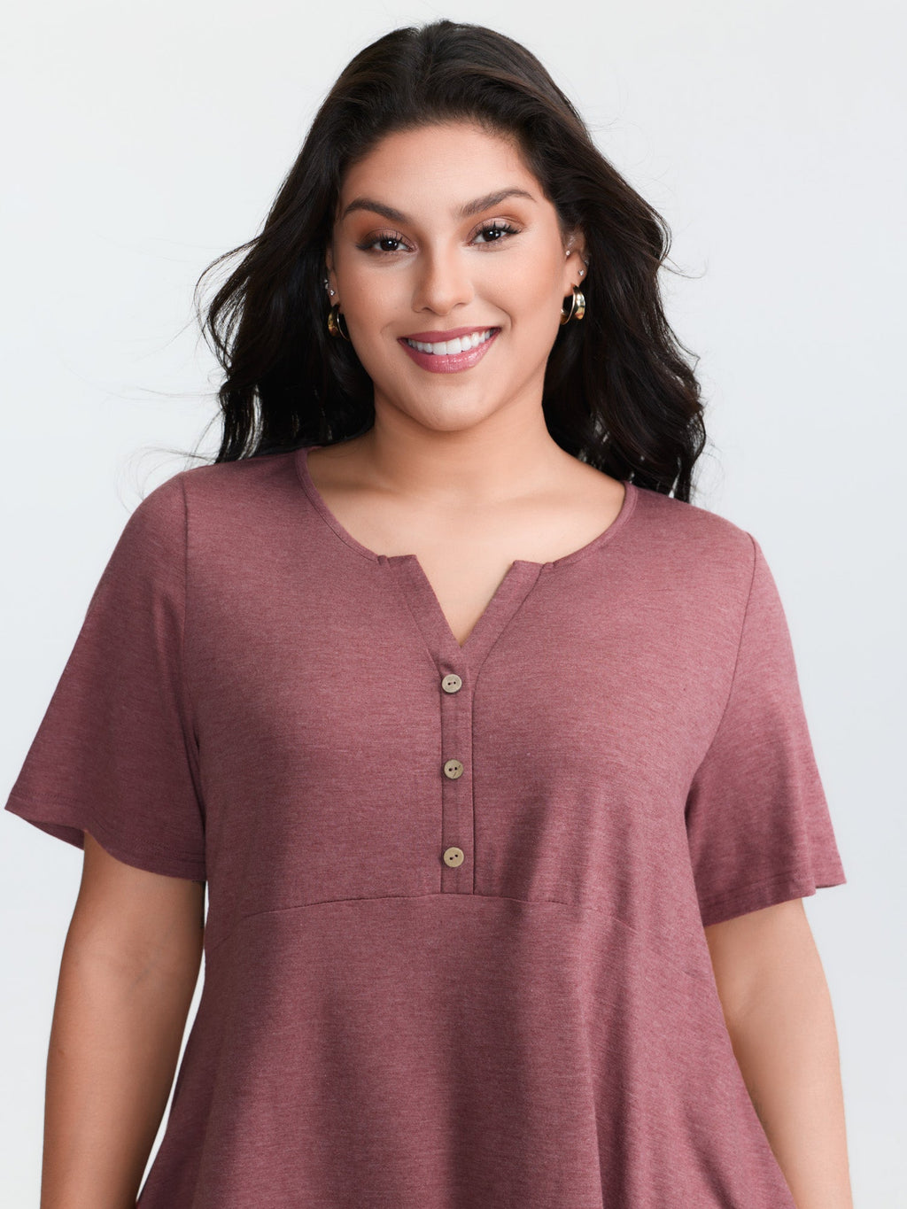 Supersoft Stretchy Ruffled Hemline Button T-Shirt