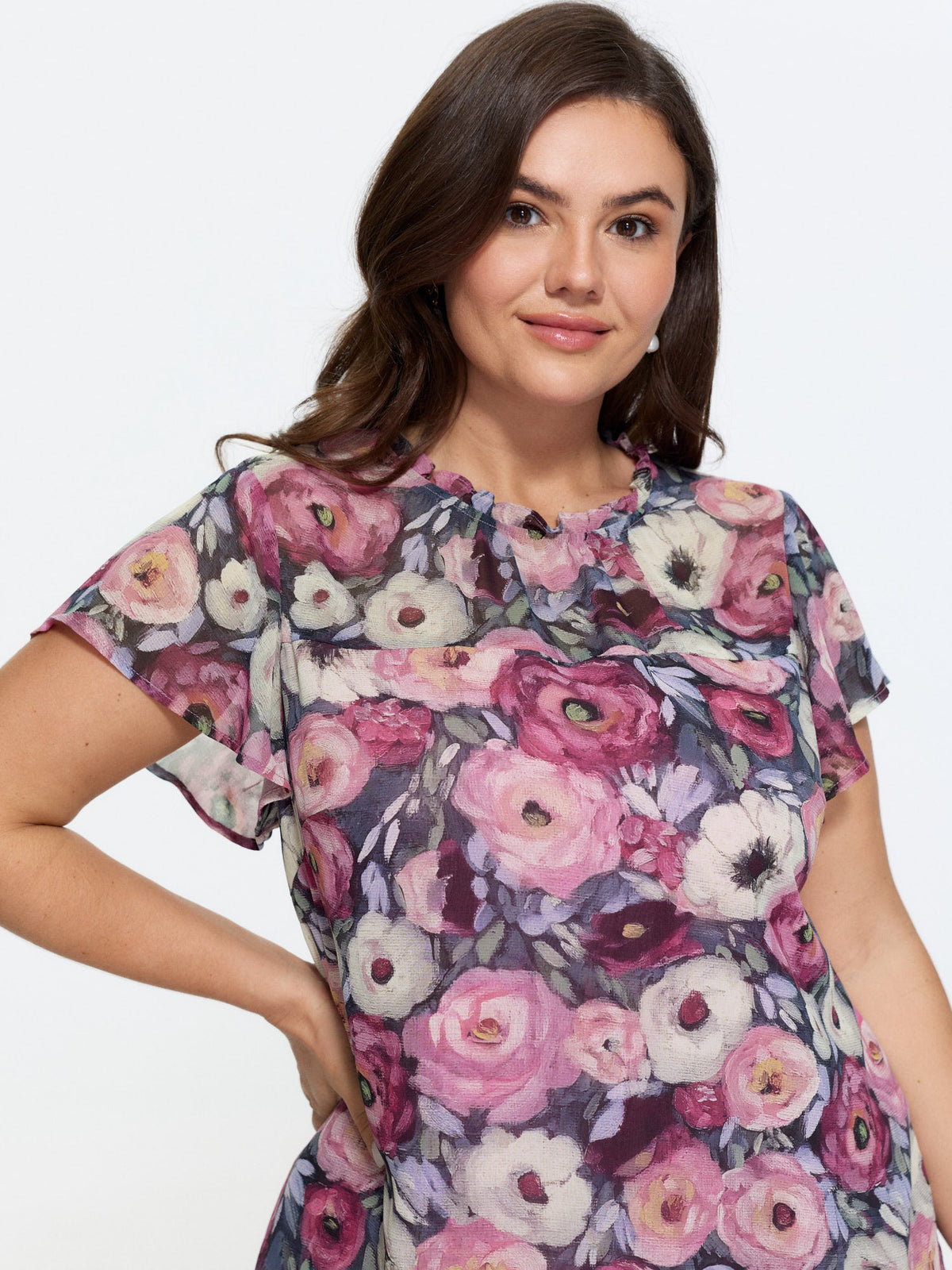 Floral Blend Print Mesh Blouse