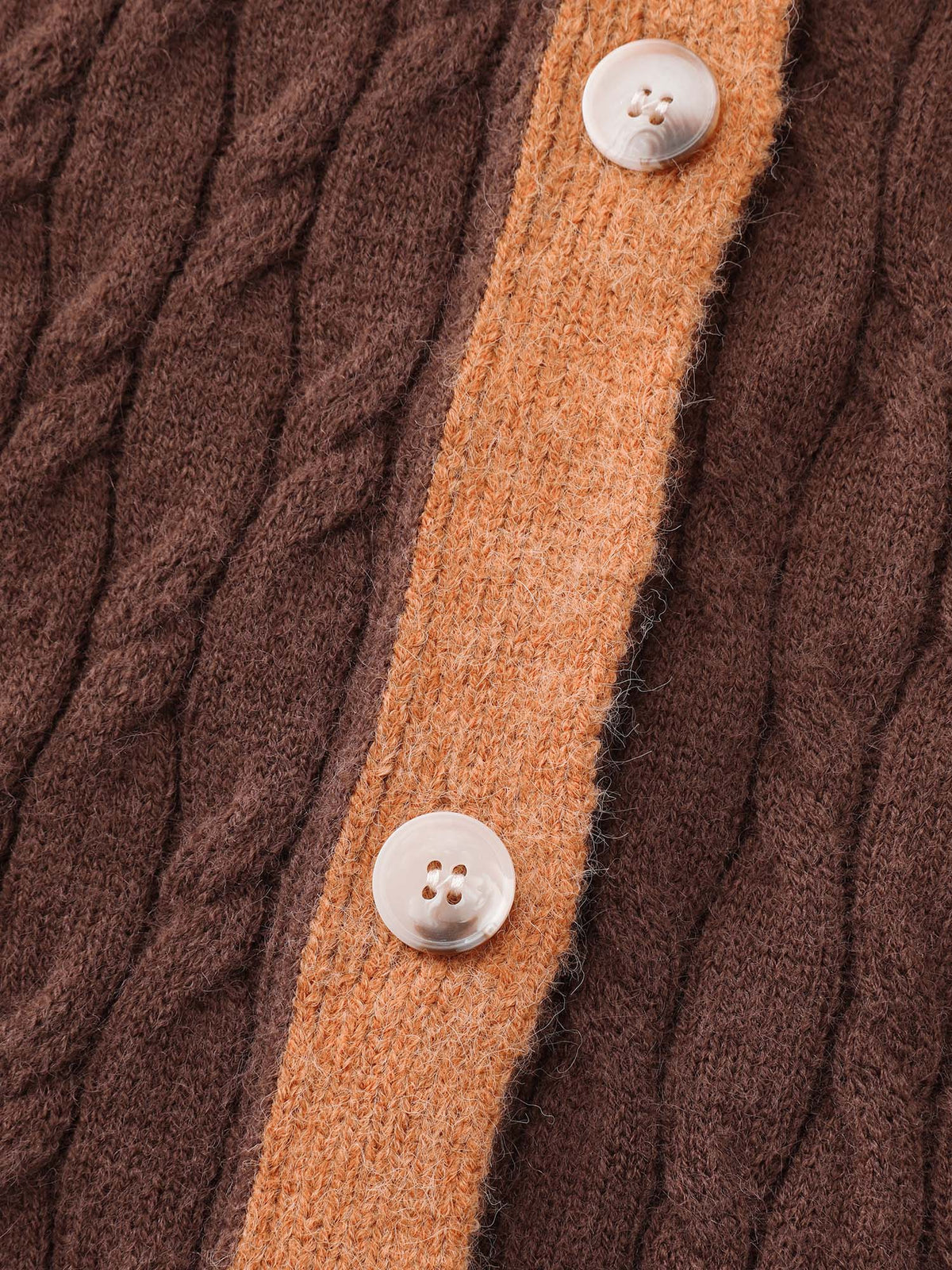 Braided Color Contrast Button Knit Cardigan