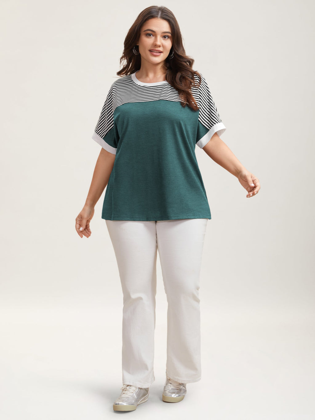 Solid and Striped Contrast Hem T-Shirt