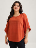 Textured Round Neck Bell Sleeve Blouse