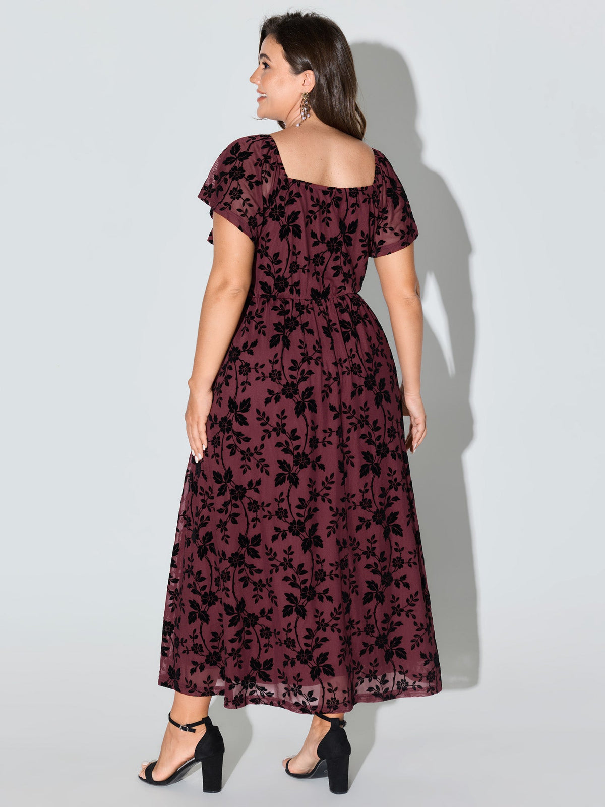 Floral Textured Jacquard Slit Hem Maxi Dress
