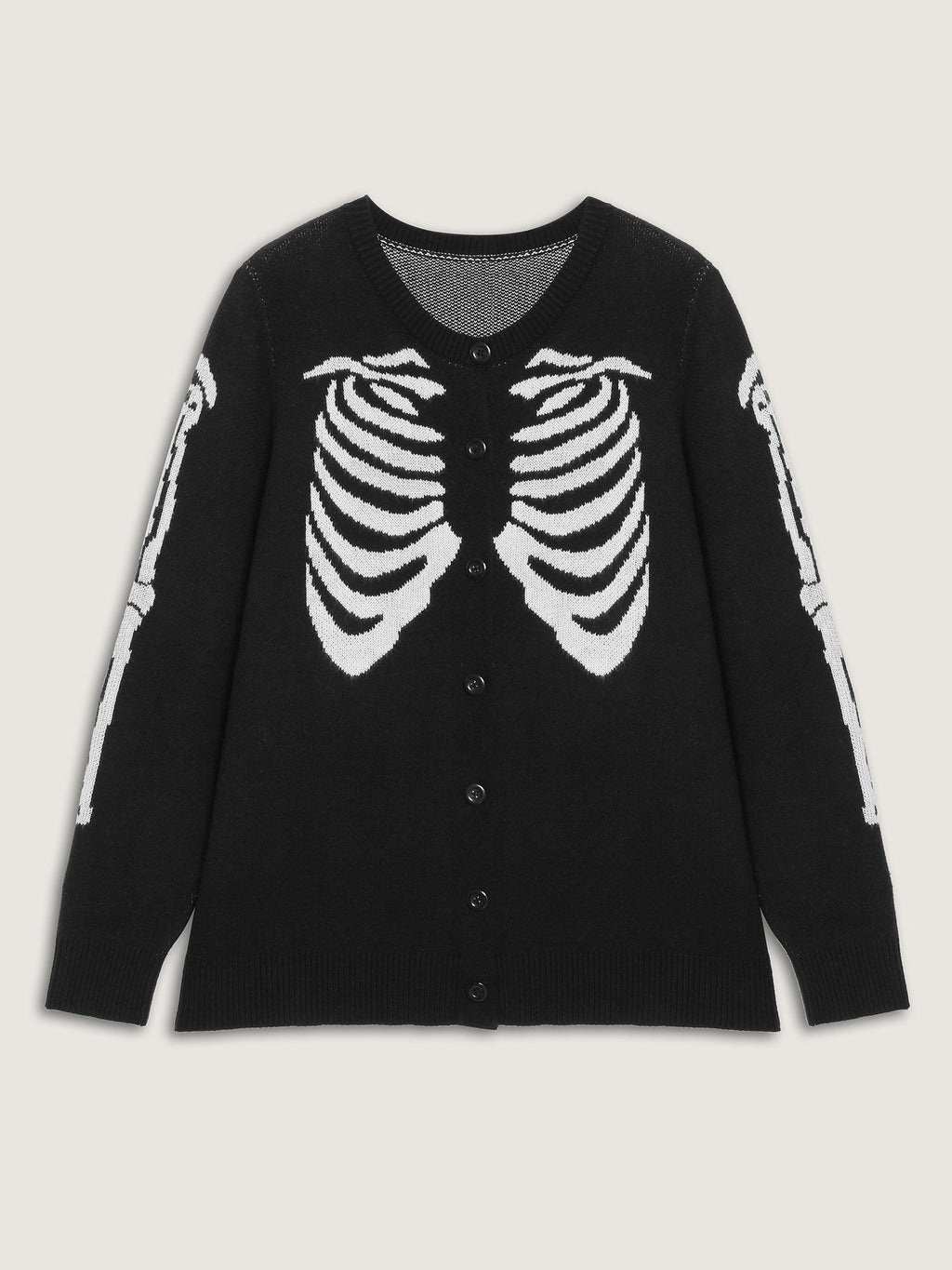 Skeleton Ribcage Print Button Knit Cardigan
