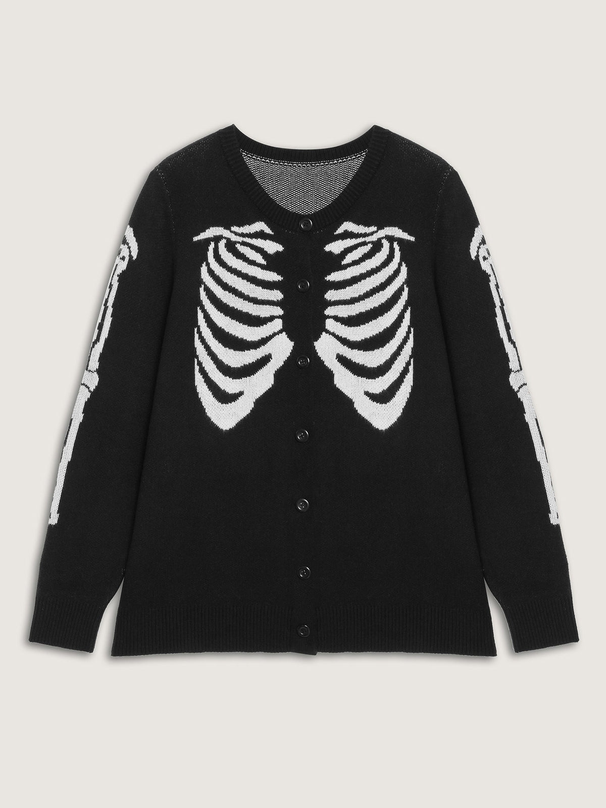 Skeleton Ribcage Print Button Knit Cardigan