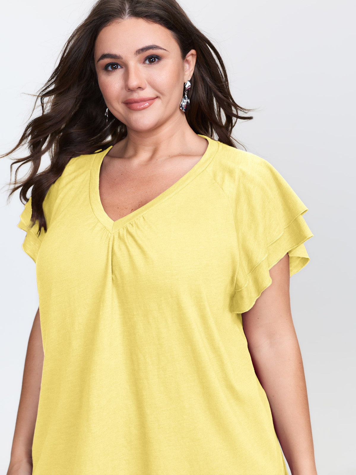 Stretchy Textured Flared Sleeve T-Shirt