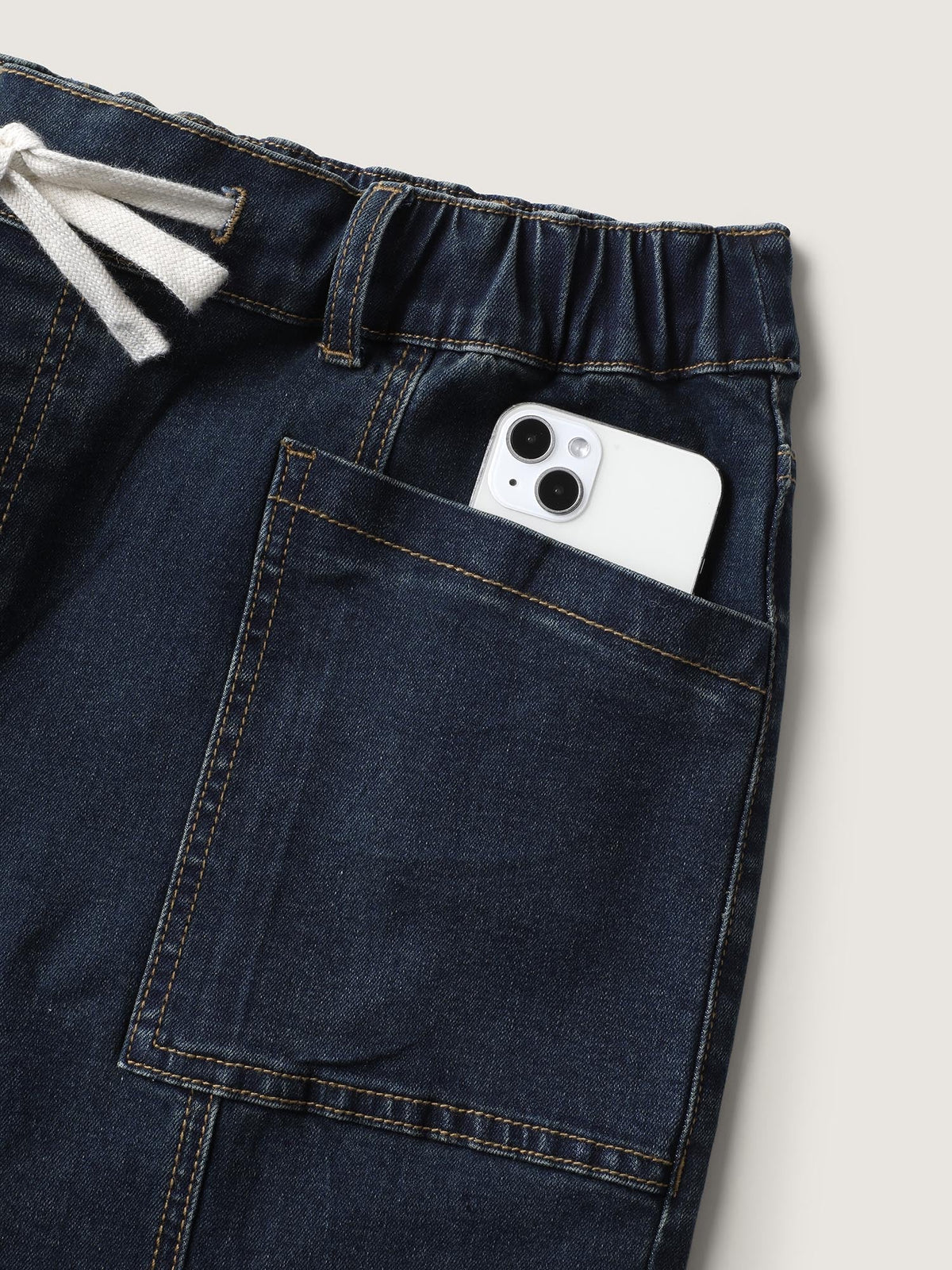 Drawstring Waist Elastic Waist Straight-Leg Jeans