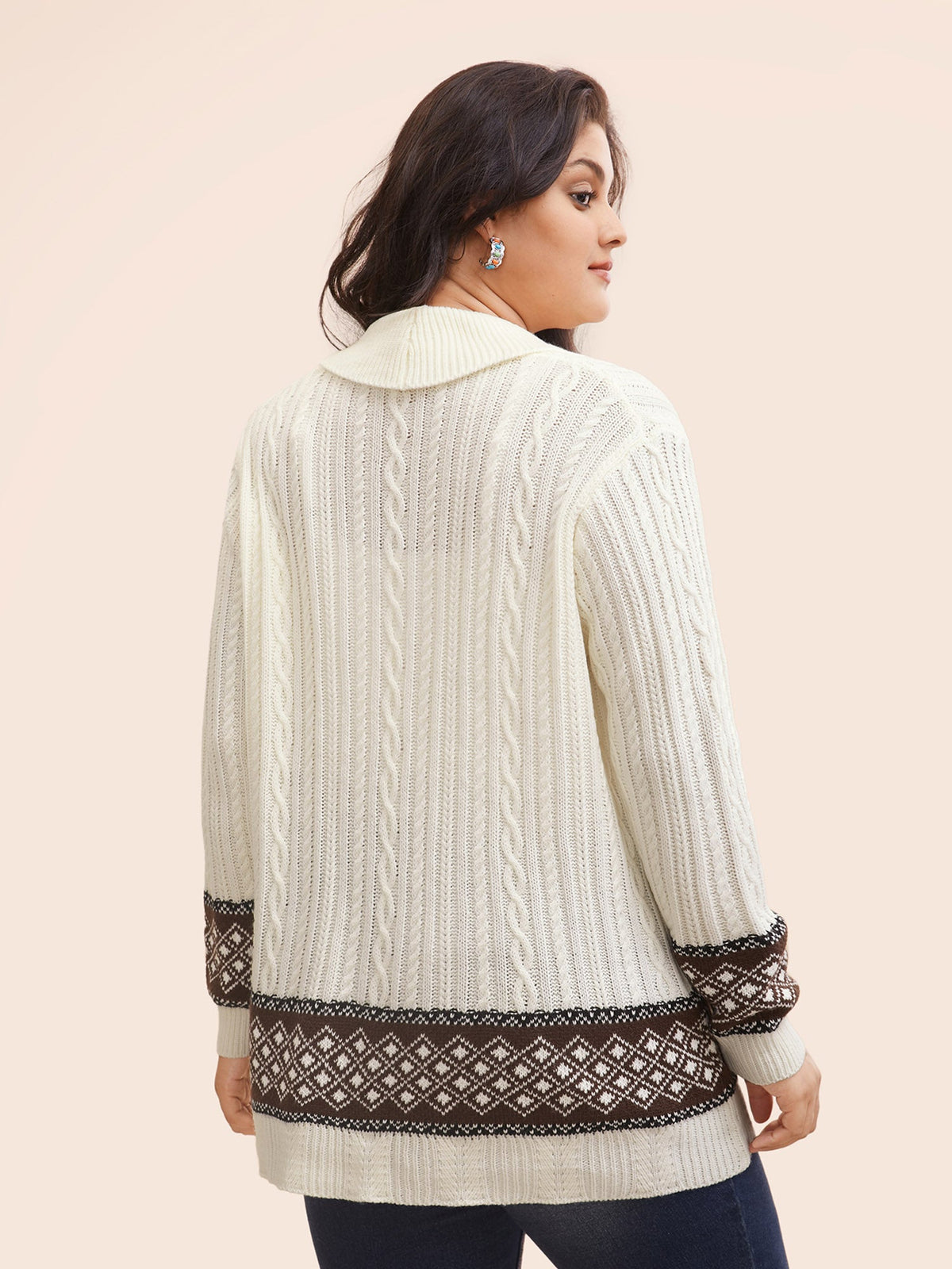 Cable Knit Pockets Collared Cardigan