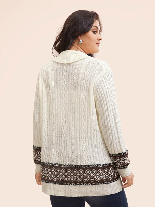 Cable Knit Pockets Collared Cardigan